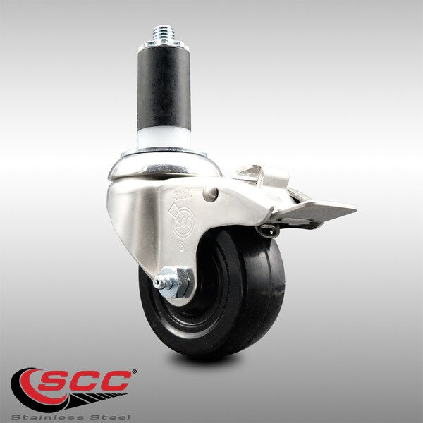 3.5 Inch 316SS Soft Rubber Swivel 1-3/8 Inch Expanding Stem Caster Lock Brake